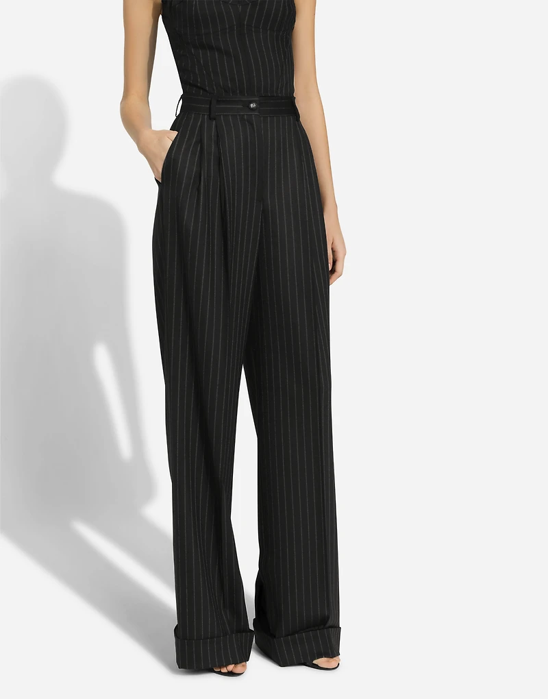 Flared pinstripe wool pants