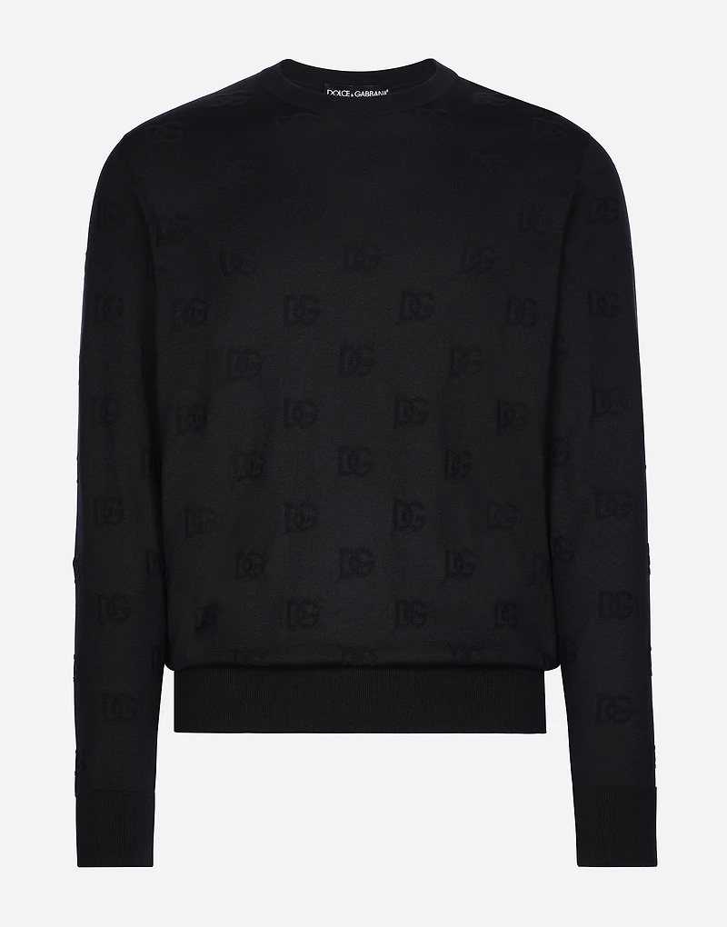 Silk round-neck sweater with all-over DG inlay
