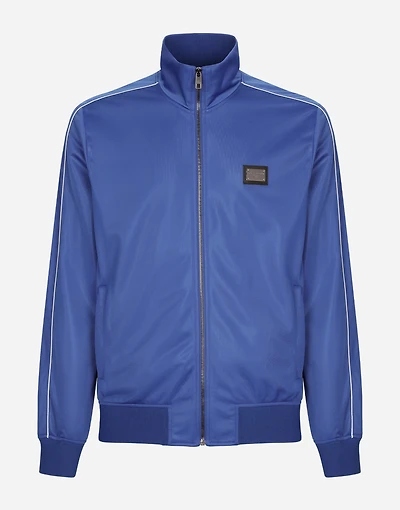 Zip-up triacetate sweatshirt with tag and bands