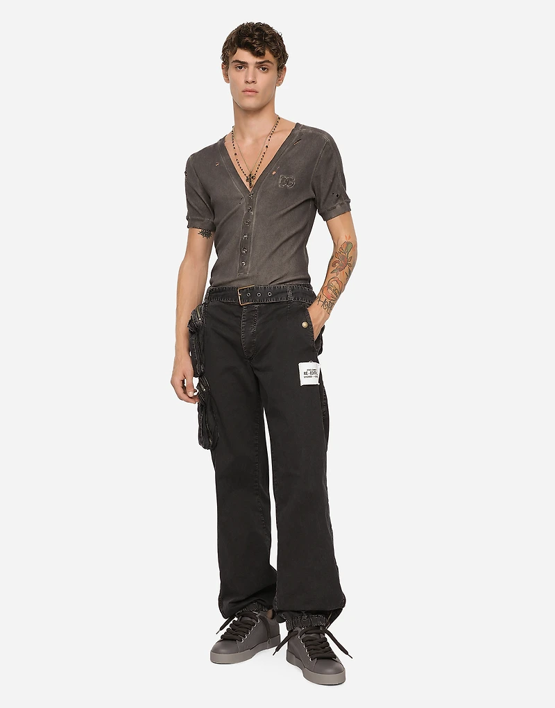 Cotton pants with belt and bag