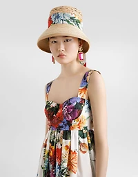 Flower bouquet-print poplin dress