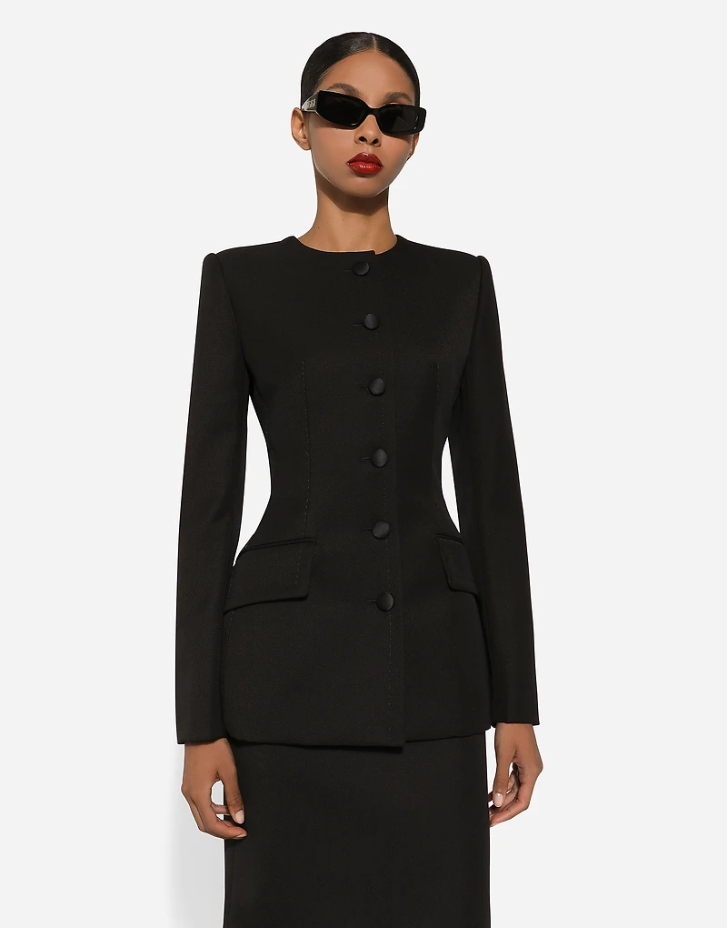 Single-breasted wool crepe jacket