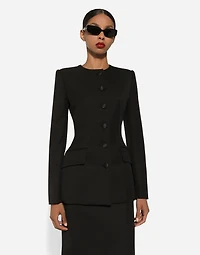 Single-breasted wool crepe jacket