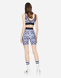 Majolica-print jersey cycling shorts