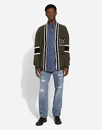 Wool fisherman’s rib-knit cardigan with DG logo patch