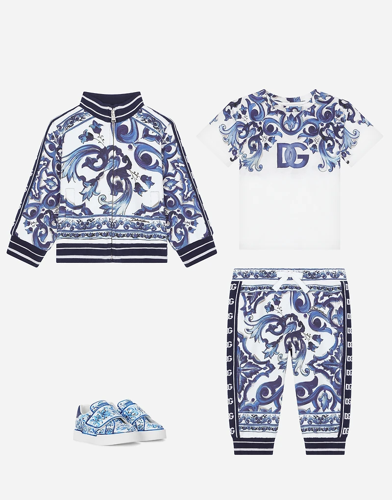 Zip-up jersey sweatshirt with majolica print