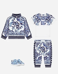 Zip-up jersey sweatshirt with majolica print