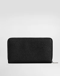 Calfskin zip-around wallet with branded plate