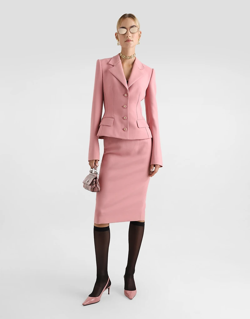 Calf-length wool pencil skirt with DG logo