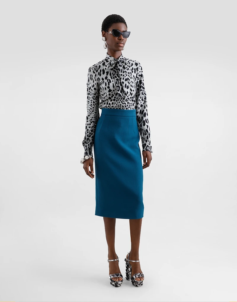 Leopard-print charmeuse shirt with pussy-bow