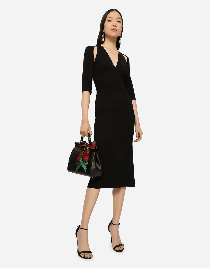 Jersey calf-length dress with cut-outs