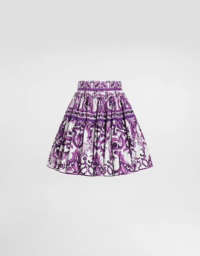 Majolica-print poplin short skirt