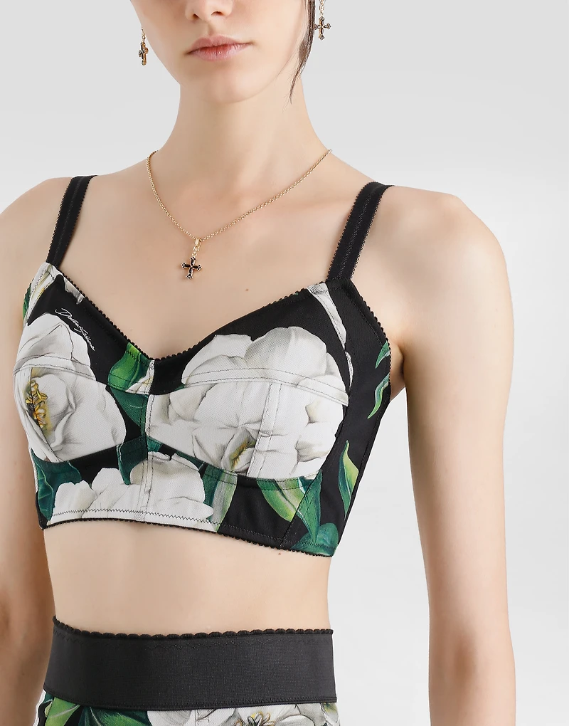 Stretch bralette top with gardenia print