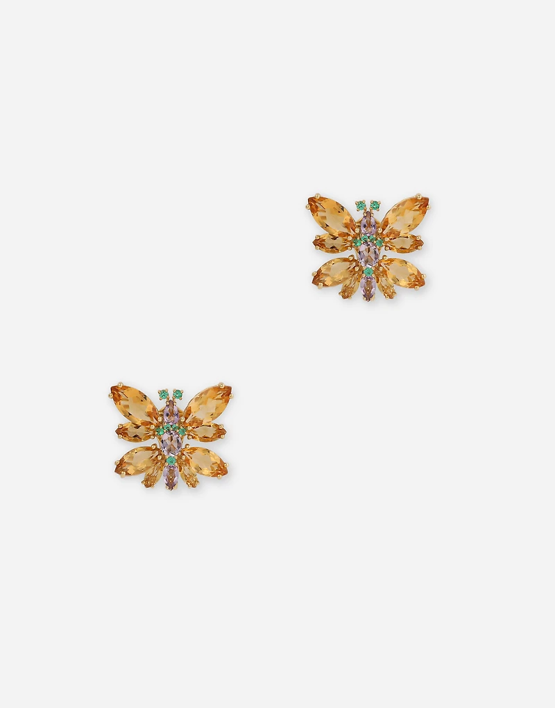 Butterfly Earrings 18-carat yellow gold, citrines, amethysts, and emeralds
