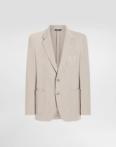 Single-breasted stretch jersey jacket with logo embroidery