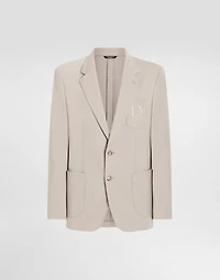 Single-breasted stretch jersey jacket with logo embroidery