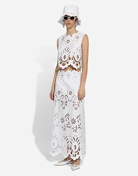 Cotton calf-length skirt with cut-out detailing