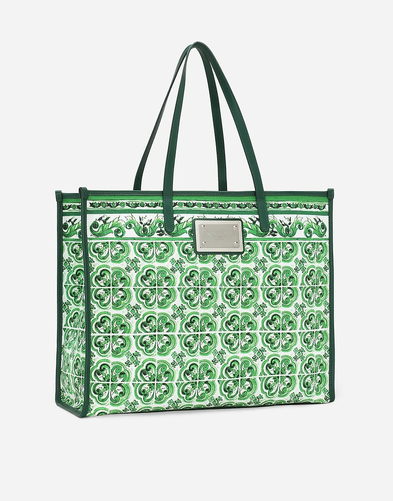 Large canvas shopper with majolica print