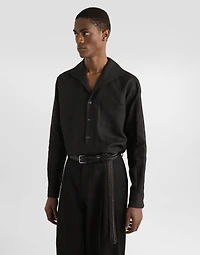 Three-button long-sleeved linen shirt
