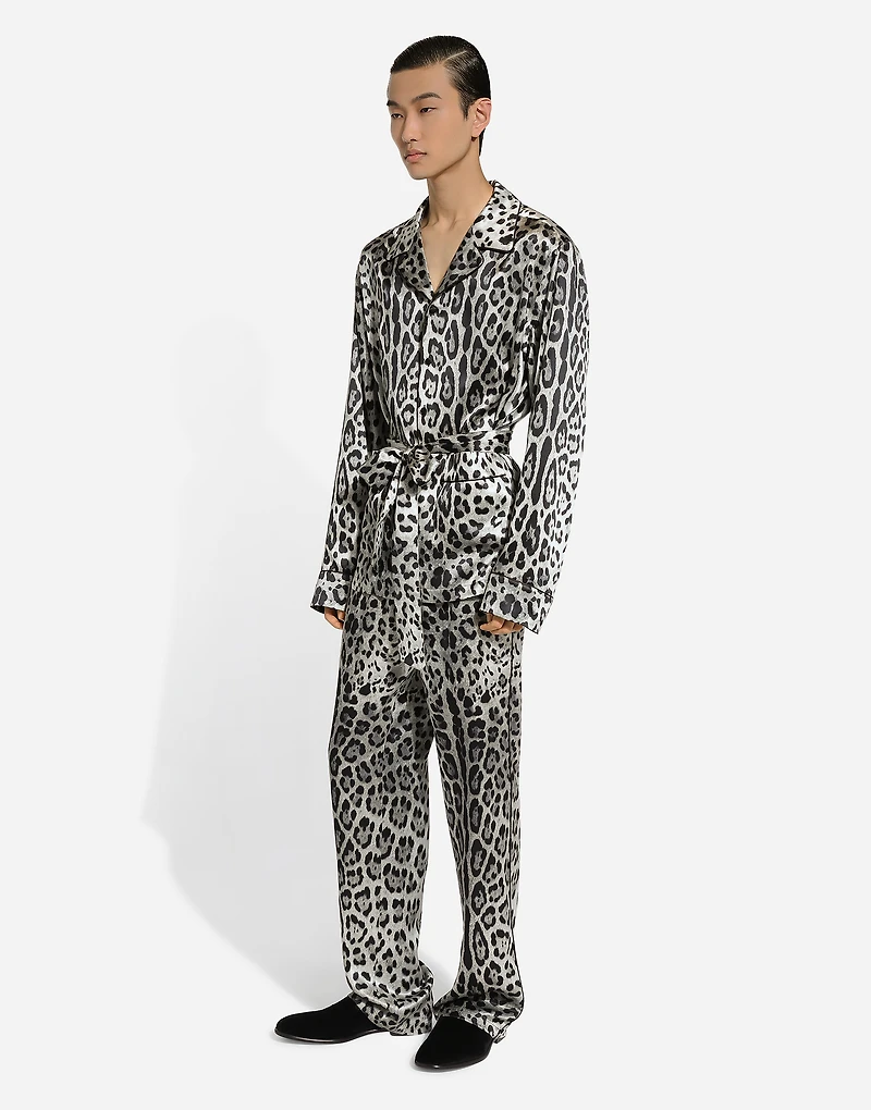 Leopard-print satin pants