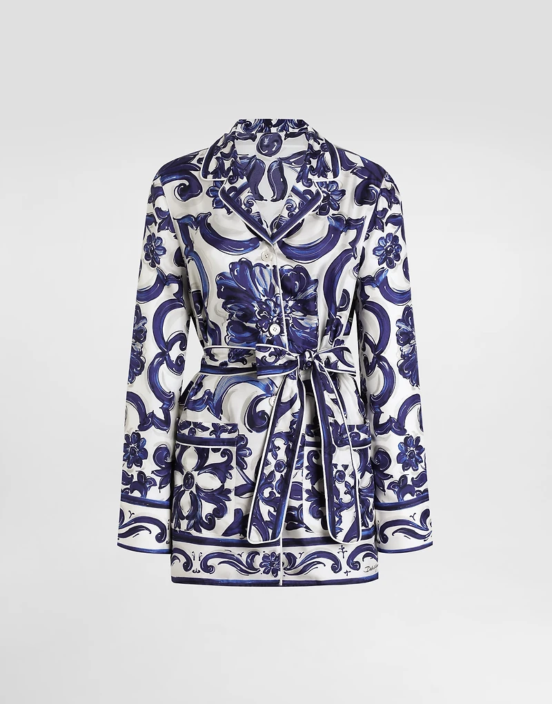 Majolica-print silk vanity shirt