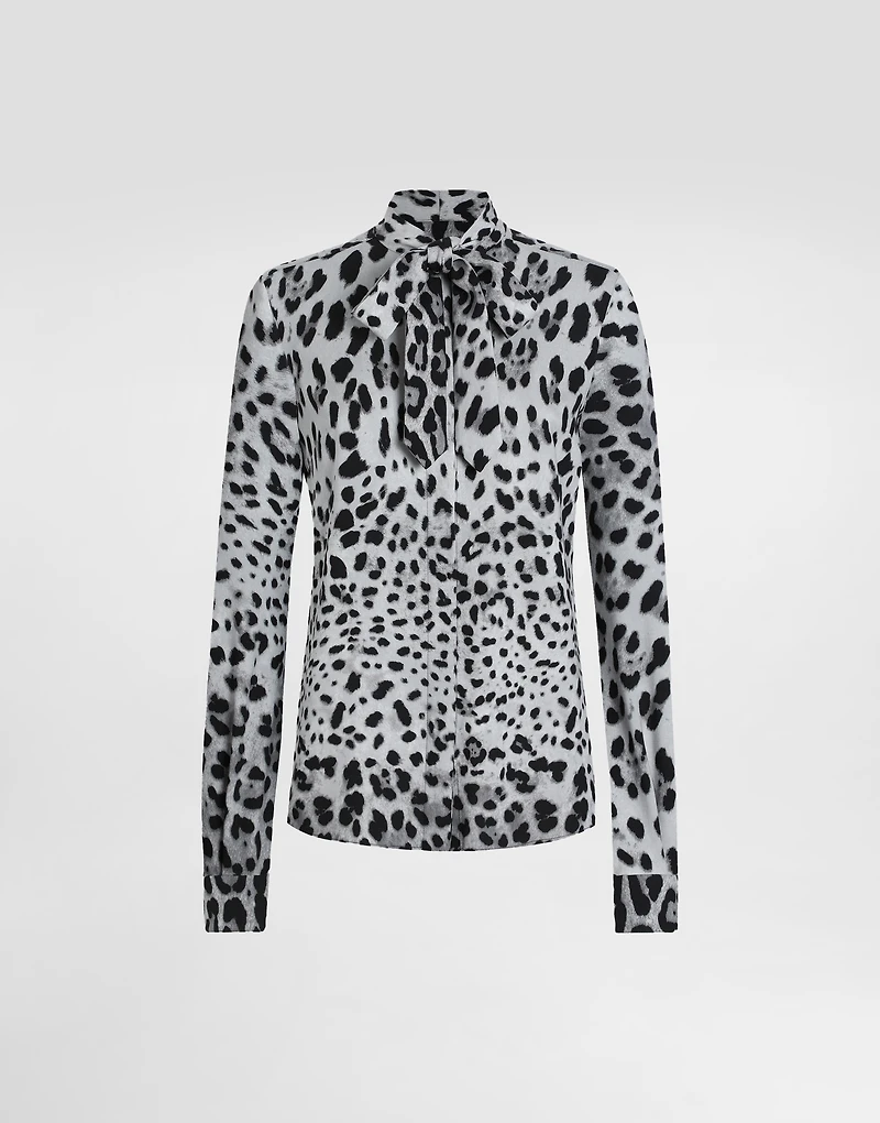 Leopard-print charmeuse shirt with pussy-bow