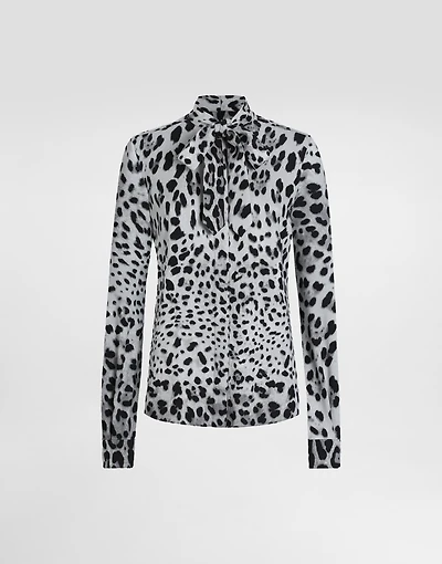 Leopard-print charmeuse shirt with pussy-bow