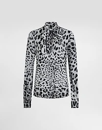 Leopard-print charmeuse shirt with pussy-bow