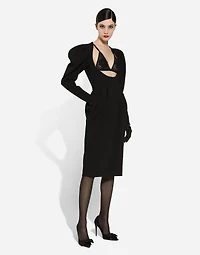 Calf-length wool dress with open neckline