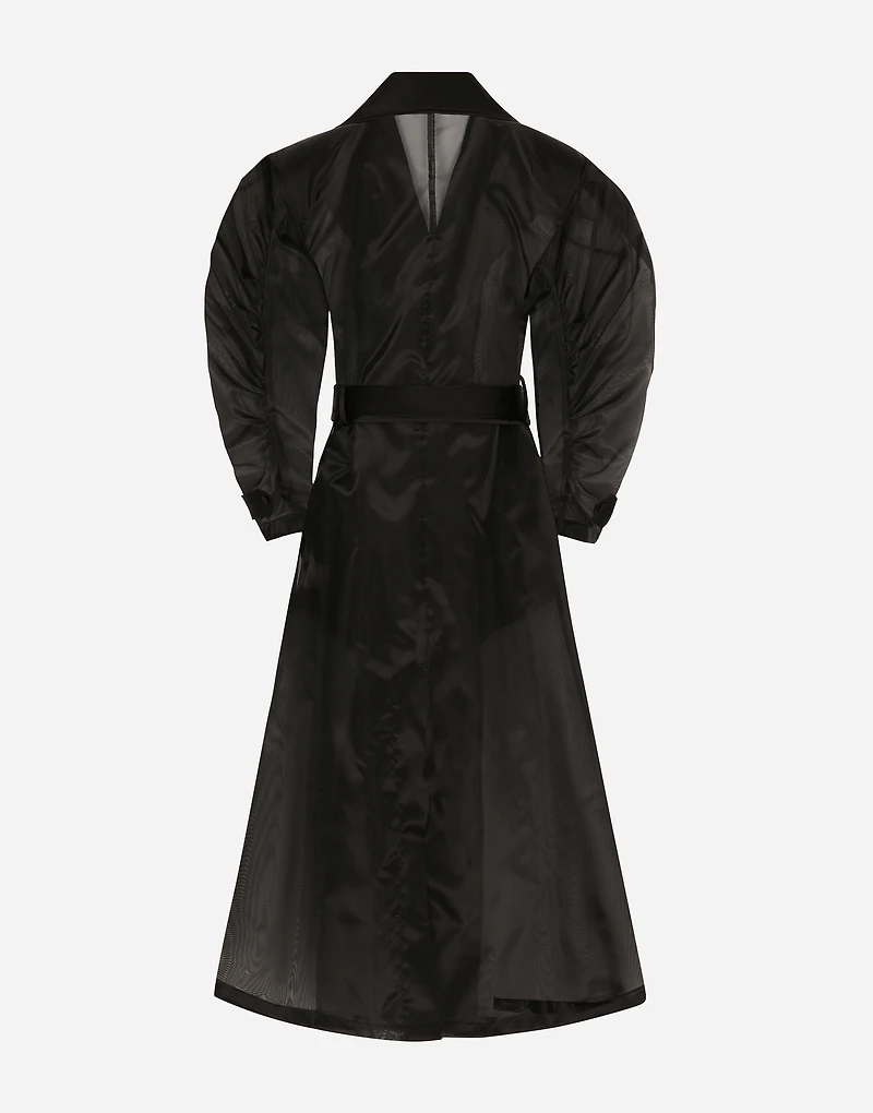 Technical organza trench coat with gathered sleeves