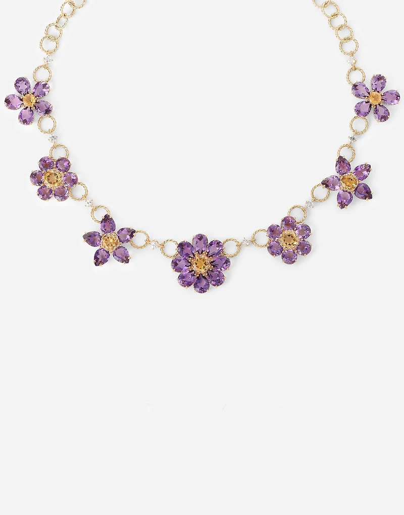 Spring Necklace 18 carat yellow gold, amethysts, citrines and sapphires