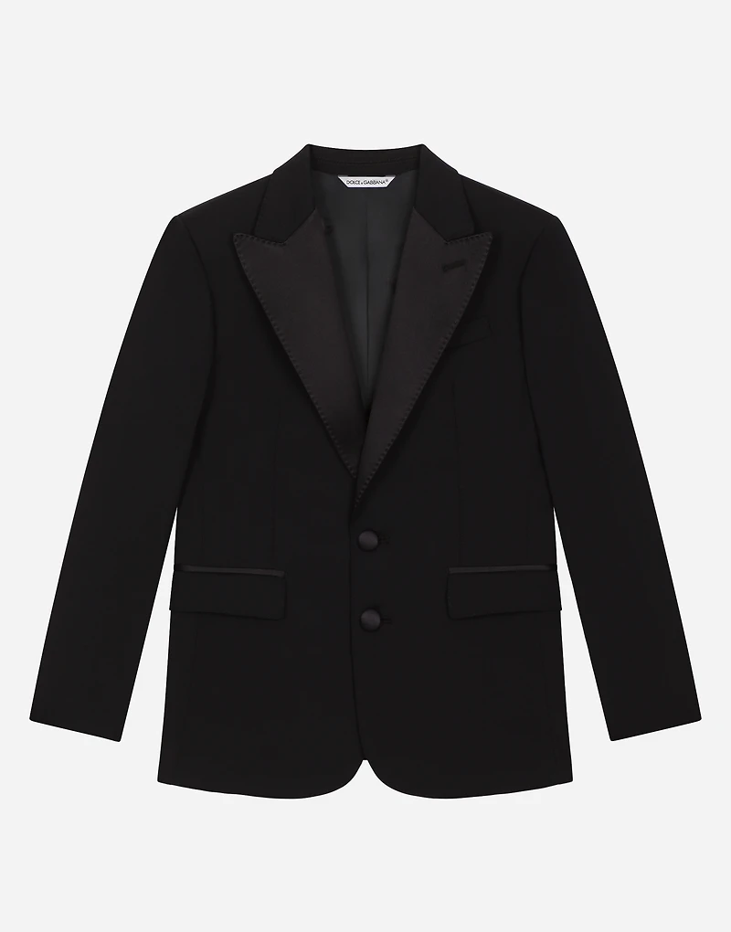 Single-breasted woolen jacket with duchesse inserts