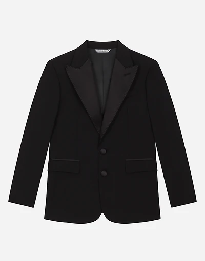 Single-breasted woolen jacket with duchesse inserts