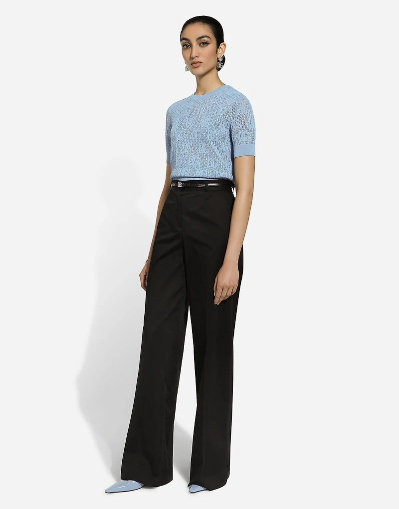 Lace-stitch viscose sweater with jacquard DG logo