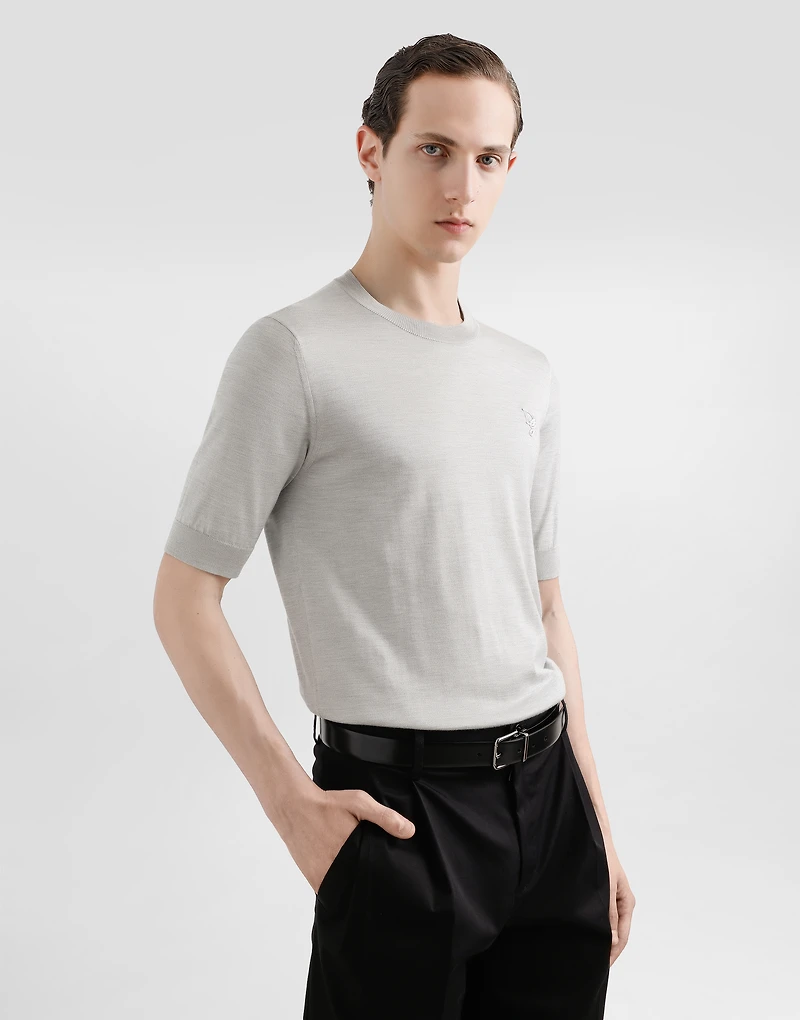 Silk round-neck sweater with DG embroidery