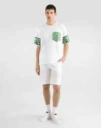 Cotton T-shirt with majolica-print breast pocket