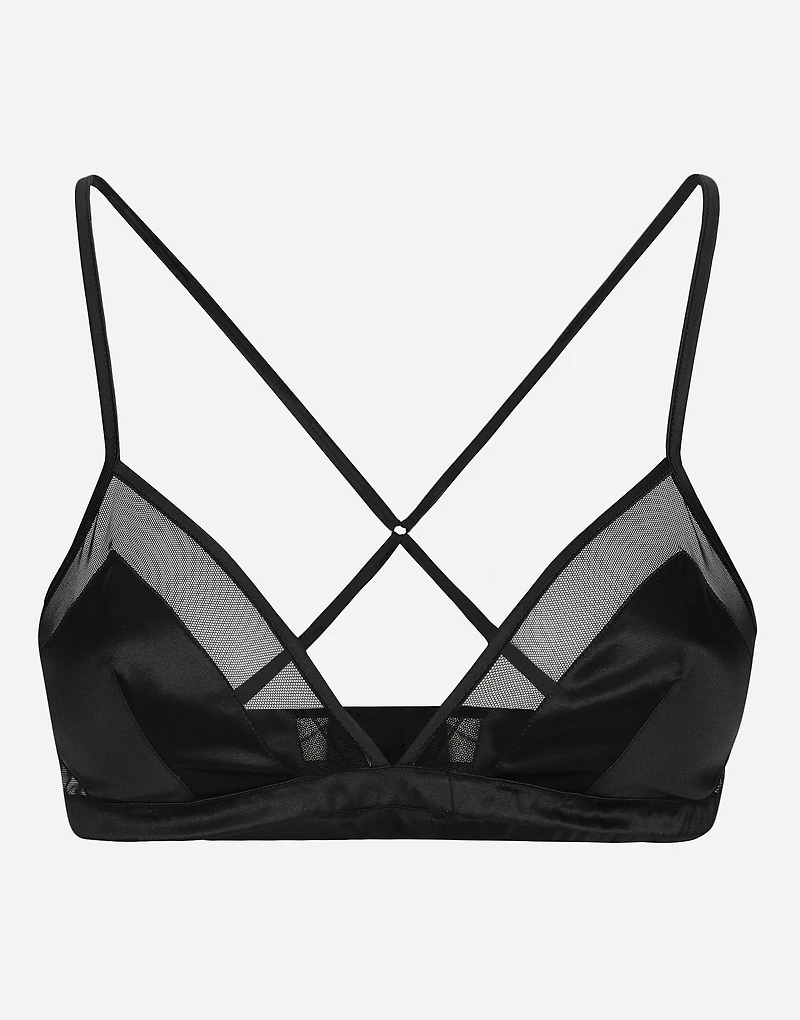 Satin and tulle soft-cup triangle bra