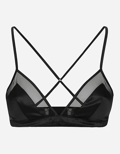 Satin and tulle soft-cup triangle bra