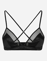 Satin and tulle soft-cup triangle bra