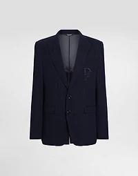 Single-breasted cotton jersey jacket with logo embroidery