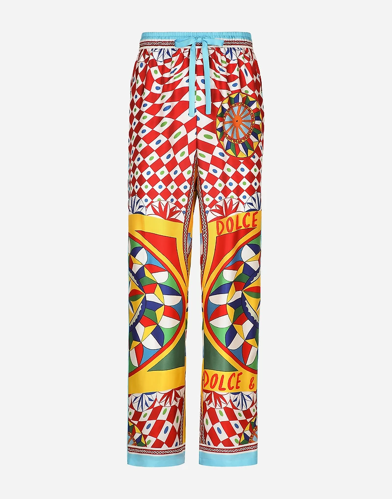 Carretto-print silk twill jogging pants