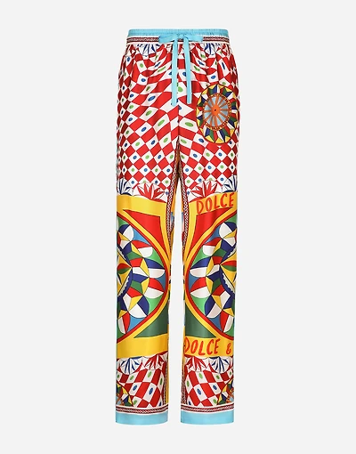 Carretto-print silk twill jogging pants