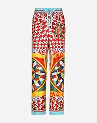 Carretto-print silk twill jogging pants