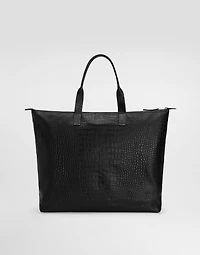 Large crocodile-print calfskin shopper