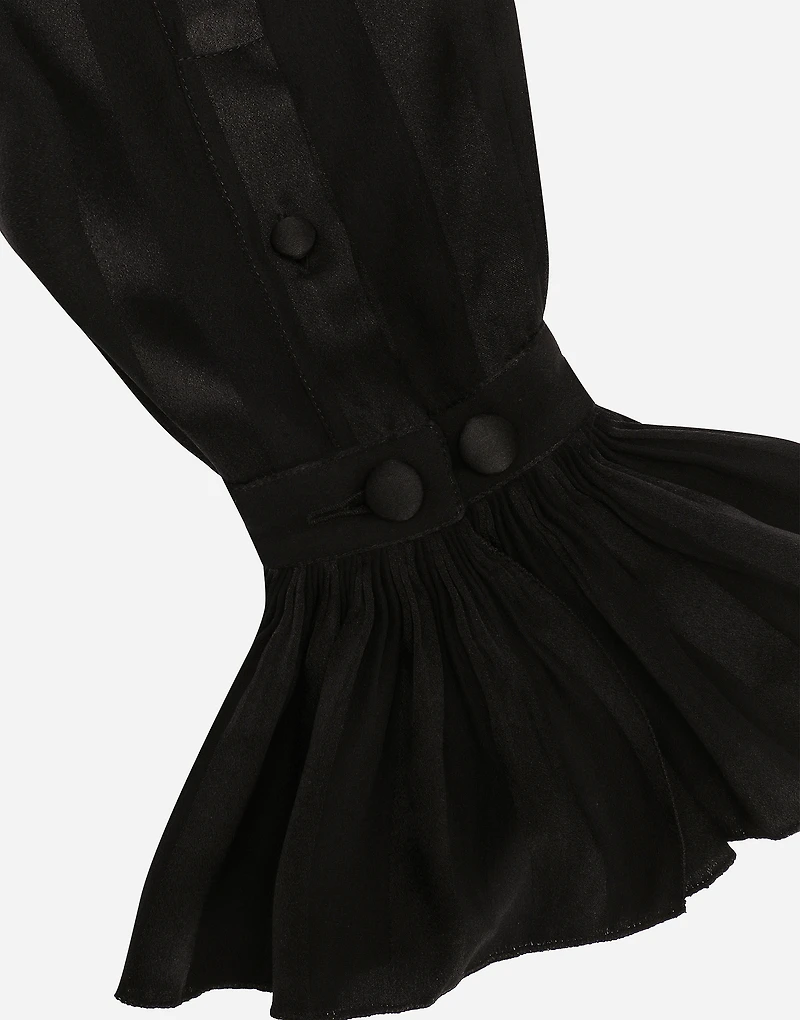 Silk jacquard shirt with pleated cuffs and collar