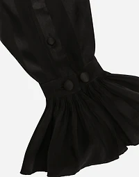 Silk jacquard shirt with pleated cuffs and collar