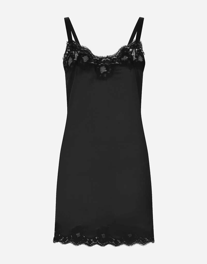 Satin lingerie-style slip with lace detailing