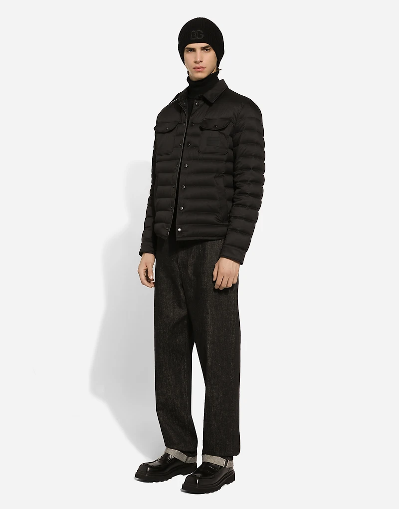 Padded satin jacket with shirt collar