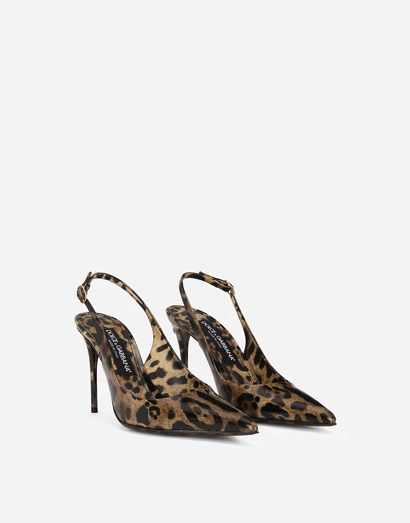 Polished calfskin slingbacks with leopard print