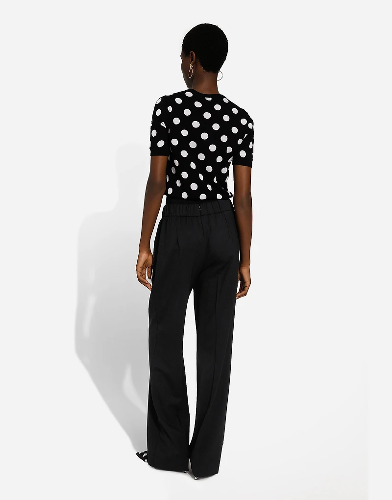 Flared stretch wool twill pants